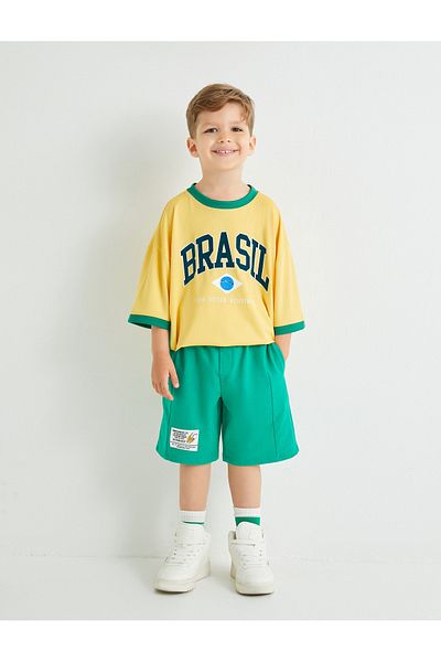 Koton Brazil Printed Oversize Sports T-Shirt - Short Sleeve, Crew Neck