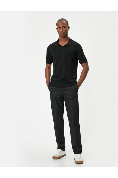 Koton Polo Neck Slim Fit T-Shirt - Thin Knitwear, Short Sleeve, Gray