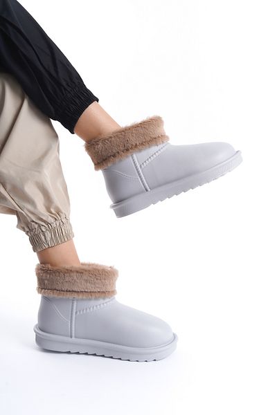 Moda Değirmeni Αδιάβροχες γούνινες γκρι γυναικείες άνετες μπότες βροχής Bg1200-116-0001