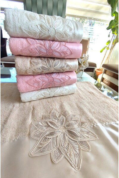 A.Z.H. Annem Çeyizlik 50x90 см - Спеціальний набір розкішних рушників з оксамитовими та атласними деталями (6-ПРЕДМЕТНИЙ НАБІР)