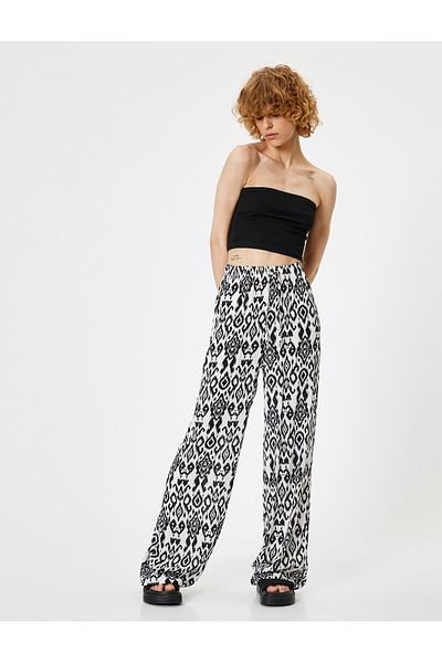 Koton Pantaloni de vară cu model etnic - Talie cu șireturi, picior drept