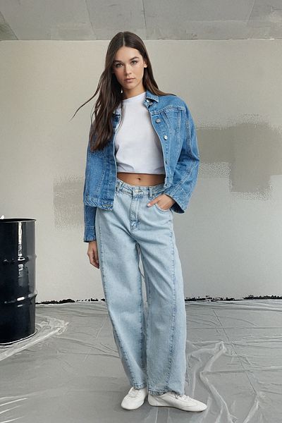 Trendyol Collection Blugi largi albaștri cu talie înaltă - portofel cu barrel cu cusături TWOAW25JE00040