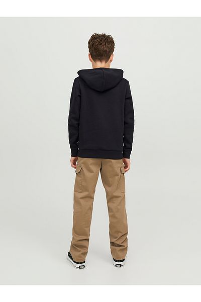 Jack & Jones Men's Black Sweatshirt - Jjecorp Logo, Printed Hood, Play Noos J