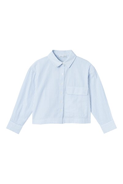 name ıt Nkfkastripe Chambray Blue Short Shirt - 13231493