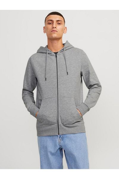 Jack & Jones Jack&jones Kapüşonlu Fermuarlı Gri-melanj Erkek Sweatshirt 12181901