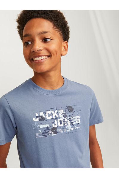 Jack & Jones تيشيرت JCOOUTDOOR بشعار AW24 SS CREW SN JNR 12263089 Flint Stone