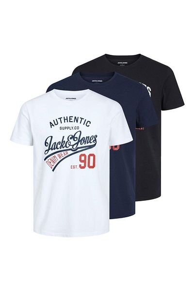 Jack & Jones JACK&JONES Herren T-Shirt, 3er Pack - JJETHAN TEE CREW NECK, Vintage Logo, Baumwolle