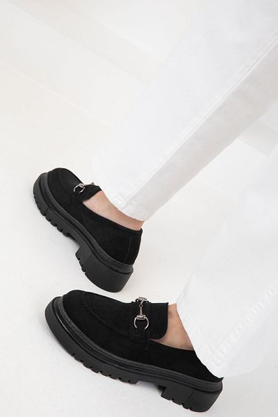 SOHO SCHWARZES WILDLEDER Damen-Loafer-Schuhe 17542