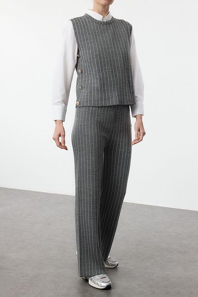 Edit by Trendyol Anthracite Striped Sweater and Trousers Set - Knitwear Tedaw25Us00032