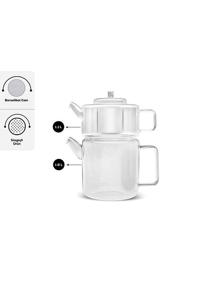 Karaca Flat Borosilicate Glass Midi Teapot