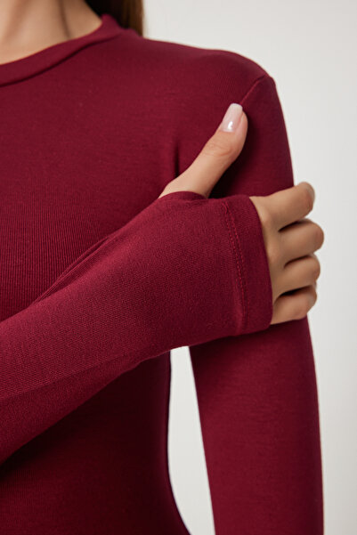 Happiness İstanbul Ecru Burgundy 2-Pack - Crew Neck Finger Snap Dámská pletená halenka Cr00440