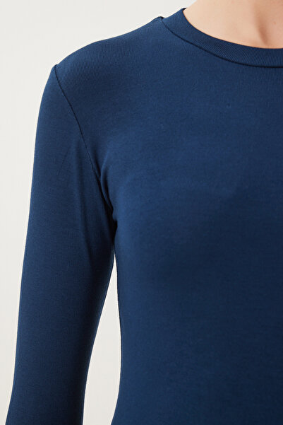 Happiness İstanbul Ecru Navy Blue 2-Pack - Crew Neck Finger Snap Women's Knitted Blouse Cr00440