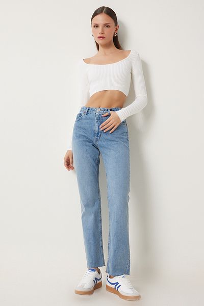Happiness İstanbul Women's Light Blue Mid Waist Straight Jeans Ut00025