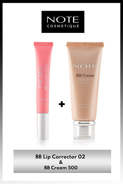 NOTE Bb Lip Corrector Dudak Parlatıcısı 02 Pembe & Bb Cream 500 Doğal Kapatıcı Spf 15 Bb Krem Makyaj Seti
