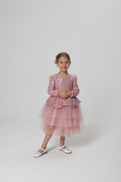 miço kids Βραδινό φόρεμα για κορίτσια με Peplum Shoulder Feather Ροζ