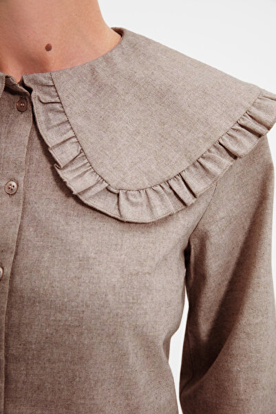 Trendyol Collection Πουκάμισο με μεγάλο γιακά βιζόν με λεπτομέρεια υφασμένο TWOAW21GO0677