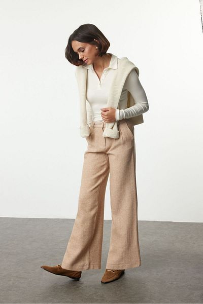 Trendyol Collection Wide Leg Beige Woven Trousers - Twoaw24pl00200