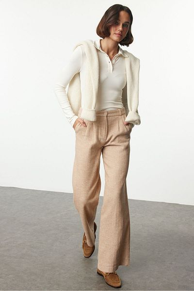 Trendyol Collection Wide Leg Beige Woven Trousers - Twoaw24pl00200