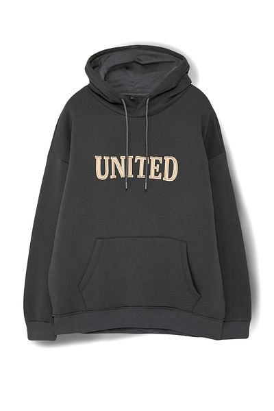 Trendyol Collection Plus Size Anthrazit Oversize/Weit geschnittenes Fleece innen/warm besticktes Sweatshirt TMNAW25AO00057