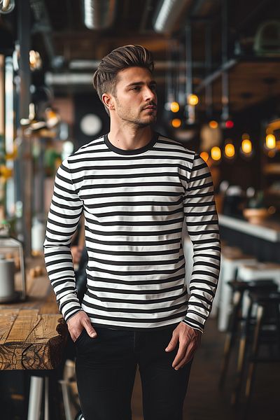 Trendyol Collection Υπερμεγέθη ριγέ βαμβακερό μπλουζάκι - λαιμόκοψη, μακρυμάνικο, μαύρο TMNAW25TS00007