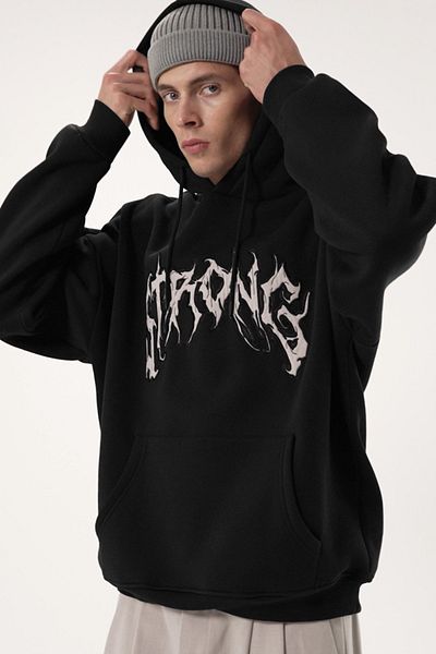 Trendyol Collection Μαύρο φούτερ με κουκούλα Fleece Hooded Text - Oversize Tmnaw24Sw00029