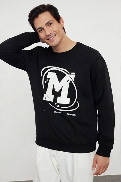 Trendyol Collection Μαύρο φούτερ Fleece Oversize - Cracked Print TMNAW25SW00062