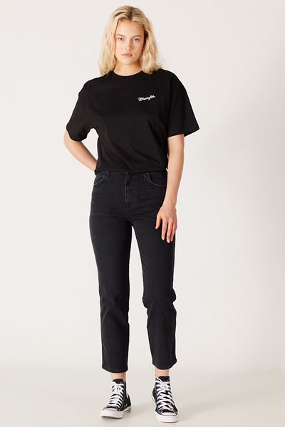 WRANGLER Wild West Regular Fit Damen-Jeans mit hoher Taille, geradem Bein, schwarzer Baumwolle, dehnbarer Jeans-Denim