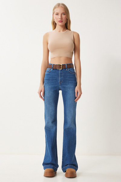 Happiness İstanbul Dámské modré španělské džínové kalhoty Ut00026