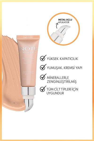NOTE خافي عيوب معدني بعامل حماية من الشمس SPF 15 - خافي عيوب مكثف، خافي عيوب تحت العين برأس معدني 203 متوسط داكن
