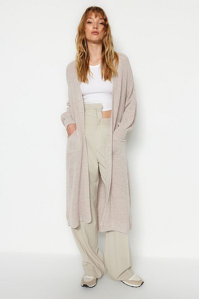 Trendyol Collection Stone Maxi Basic Strick-Cardigan TWOAW24HI00096