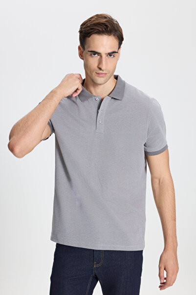 George Henry Pack of 2 Non-Shrinkable Cotton Fabric Slim Fit Slim Fit Men's Gray Non-Curling Polo Collar T-Shirt