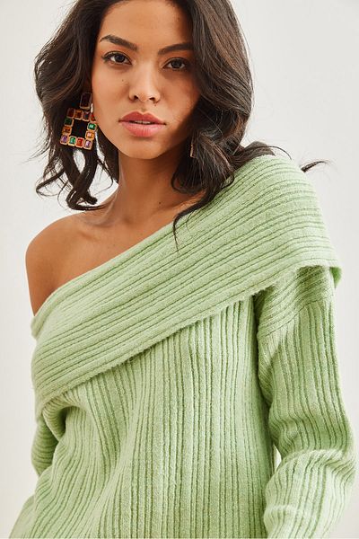 Olalook Πλεκτό πουλόβερ Mint Green Madonna Collar - Soft Texture KZK- 19000708
