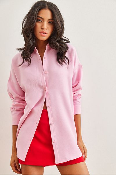 Olalook Γυναικείο πουκάμισο Candy Pink Wool Effect Χειμερινό βασικό πουκάμισο GML- 19001256