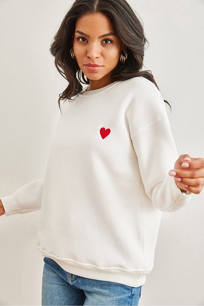 Olalook Γυναικείο φούτερ με κέντημα White Heart - SWT- 19000685