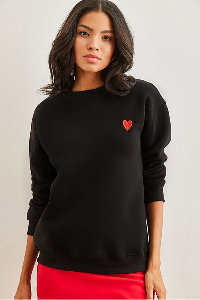 Olalook Vyšívaná dámská mikina Black Heart - Swt- 19000685
