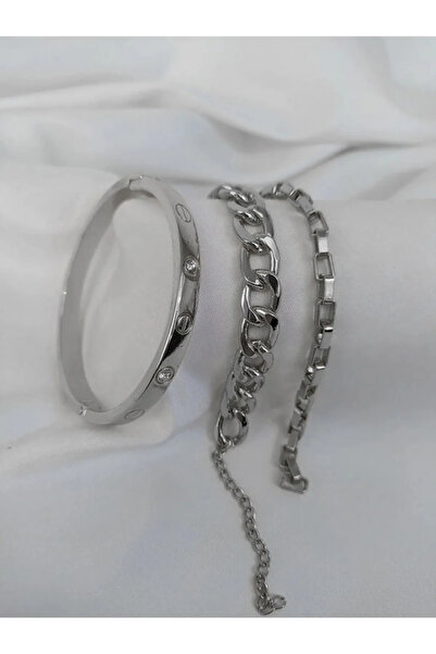 X-Lady Accessories Gümüş Kaplama Kadın Kombin Bileklik Taşlı