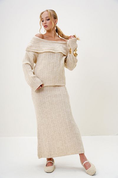 Trend Alaçatı Stili Women's Stone Madonna Collar Sweater and Skirt Set Alc-X13030