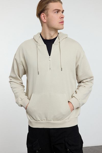 Trendyol Collection Základní oversize mikina s kapucí - Detailní zip Tmnaw25Sw00103