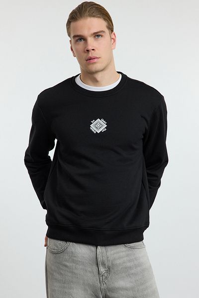 Trendyol Collection Μαύρο κανονικό/κανονικό κομμένο φλις με στάμπα με στάμπα/ζεστό φούτερ χωρίς σημάδι TMNAW25SW00032