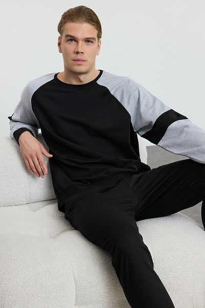 Trendyol Collection Μαύρο Color Block Πλεκτό Σετ Πυτζάμες TMNAW25PT00017