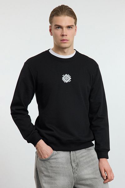 Trendyol Collection Μαύρο κανονικό/κανονικό κομμένο φλις με στάμπα με στάμπα/ζεστό φούτερ χωρίς σημάδι TMNAW25SW00032