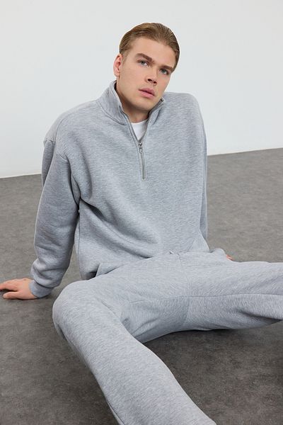 Trendyol Collection Γκρι OvErsizE ZippErEd Σετ φόρμας - Stand Collar TMNAW25EM00001