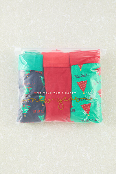 Trendyol Collection Újévi nyomtatott 3 db pamut boxer készlet - TMNAW25BX00024