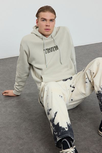 Trendyol Collection Φούτερ Fleece με Κεντητό Υπερμεγέθη με κουκούλα - TMNAW25sw00079