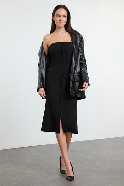 Trendyol Collection Rochie midi neagră fără bretele - țesută, TWOAW25EL00388