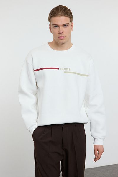 Trendyol Collection Суичър с щампи Polar Ecru Oversize - Tmnaw25Sw00187
