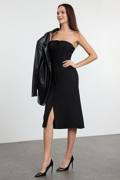 Trendyol Collection Rochie midi neagră fără bretele - țesută, TWOAW25EL00388