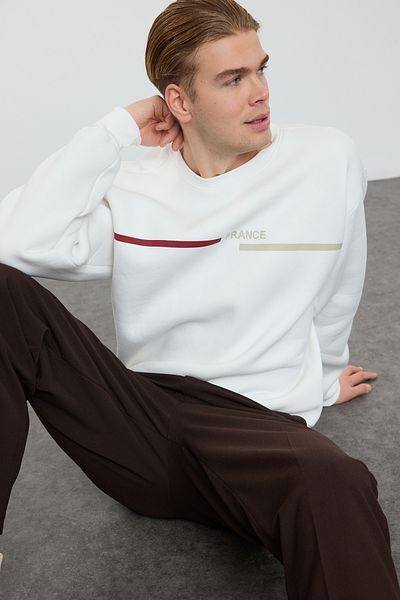 Trendyol Collection Суичър с щампи Polar Ecru Oversize - Tmnaw25Sw00187