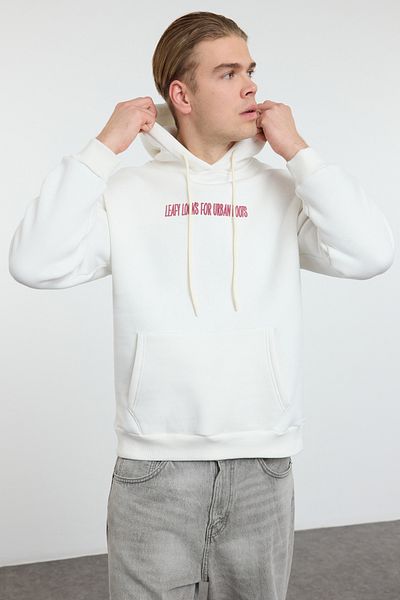 Trendyol Collection Ecru Oversize/Wide Cut Fleece Inside Sweatshirt with Embossed Print and Back Embroidery Detail Tmnaw25Sw00072