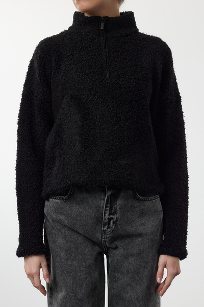 Trendyol Collection Pulover tricotat cu guler vertical cu fermoar din fire negru TWOAW25KZ00068